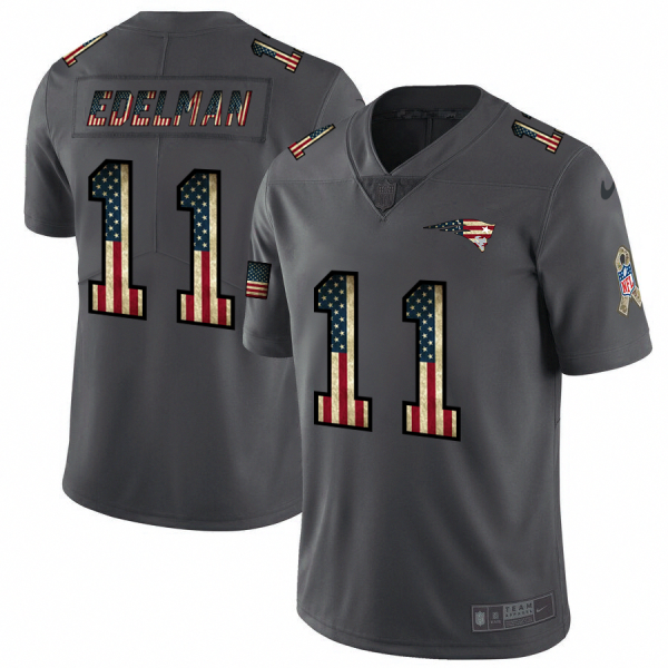 New England Patriots #11 Julian Edelman Nike 2018 Salute to Service Retro USA Flag Limited NFL Jersey - Custom Name