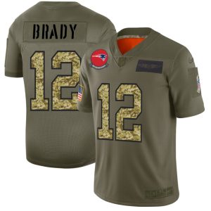 New England Patriots #12 Tom Brady Men's Nike 2019 Olive Camo Salute To Service Limited NFL Jersey - Custom Name
