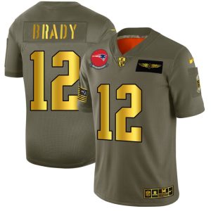 New England Patriots #12 Tom Brady NFL Men's Nike Olive Gold 2019 Salute to Service Limited Jersey - Custom Name