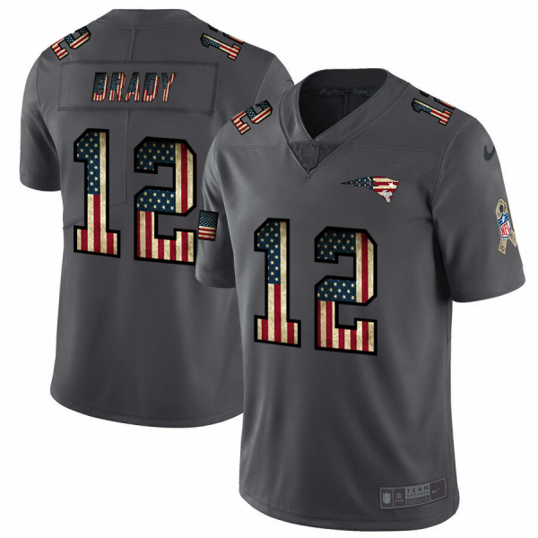 New England Patriots #12 Tom Brady Nike 2018 Salute to Service Retro USA Flag Limited NFL Jersey - Custom Name