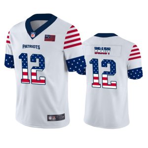 New England Patriots #12 Tom Brady White Men's Nike Team Logo USA Flag Vapor Untouchable Limited NFL Jersey - Custom Name