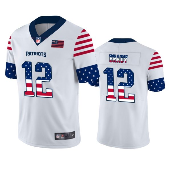 New England Patriots #12 Tom Brady White Men's Nike Team Logo USA Flag Vapor Untouchable Limited NFL Jersey - Custom Name