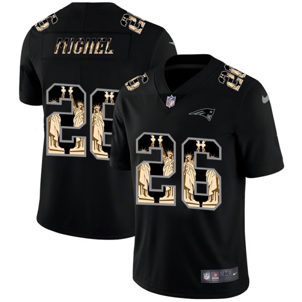 New England Patriots #26 Sony Michel Carbon Black Vapor Statue Of Liberty Limited NFL Jersey - Custom Name