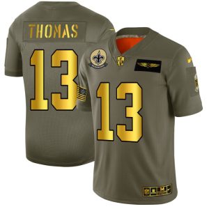 New Orleans Saints #13 Michael Thomas NFL Men's Nike Olive Gold 2019 Salute to Service Limited Jersey - Custom Name