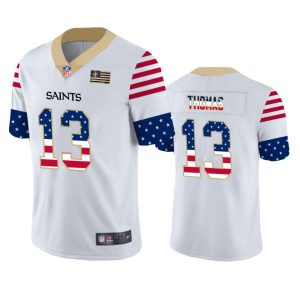 New Orleans Saints #13 Michael Thomas White Men's Nike Team Logo USA Flag Vapor Untouchable Limited NFL Jersey - Custom Name