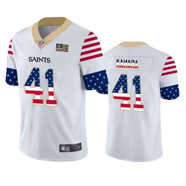 New Orleans Saints #41 Alvin Kamara White Men's Nike Team Logo USA Flag Vapor Untouchable Limited NFL Jersey - Custom Name