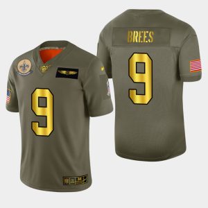 New Orleans Saints #9 Drew Brees Men's Nike Olive Gold 2019 Salute to Service Limited NFL 100 Jersey - Custom Name