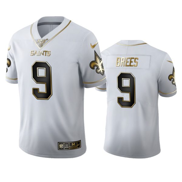 New Orleans Saints #9 Drew Brees Men's Nike White Golden Edition Vapor Limited NFL 100 Jersey - Custom Name