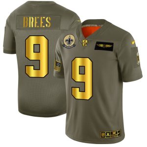 New Orleans Saints #9 Drew Brees NFL Men's Nike Olive Gold 2019 Salute to Service Limited Jersey - Custom Name