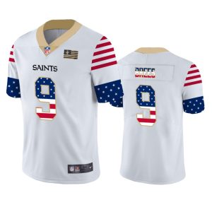 New Orleans Saints #9 Drew Brees White Men's Nike Team Logo USA Flag Vapor Untouchable Limited NFL Jersey - Custom Name