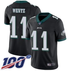 Nike Eagles #11 Carson Wentz Black Alternate Men's Stitched NFL 100th Season Vapor Limited Jersey - Custom Name