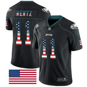 Nike Eagles #11 Carson Wentz Black Men's Stitched NFL Limited Rush USA Flag Jersey - Custom Name