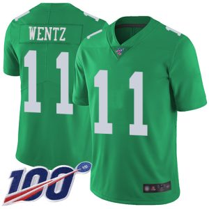 Nike Eagles #11 Carson Wentz Green Men's Stitched NFL Limited Rush 100th Season Jersey - Custom Name