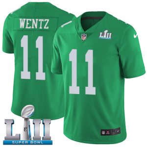 Nike Eagles #11 Carson Wentz Green Super Bowl LII Men's Stitched NFL Limited Rush Jersey - Custom Name