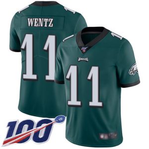 Nike Eagles #11 Carson Wentz Midnight Green Team Color Men's Stitched NFL 100th Season Vapor Limited Jersey - Custom Name