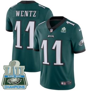 Nike Eagles #11 Carson Wentz Midnight Green Team Color Super Bowl LII Champions Men's Stitched NFL Vapor Untouchable Limited Jersey - Custom Name