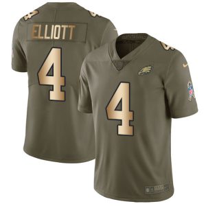 Nike Eagles #4 Jake Elliott Olive Gold Men's Stitched NFL Limited 2017 Salute To Service Jersey - Custom Name