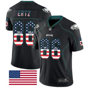 Nike Eagles #86 Zach Ertz Black Men's Stitched NFL Limited Rush USA Flag Jersey - Custom Name
