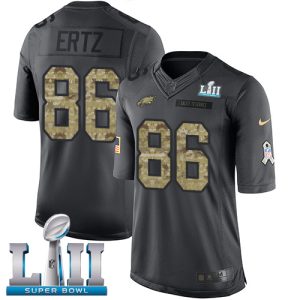 Nike Eagles #86 Zach Ertz Black Super Bowl LII Men's Stitched NFL Limited 2016 Salute To Service Jersey - Custom Name