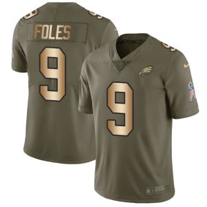 Nike Eagles #9 Nick Foles Olive Gold Men's Stitched NFL Limited 2017 Salute To Service Jersey - Custom Name