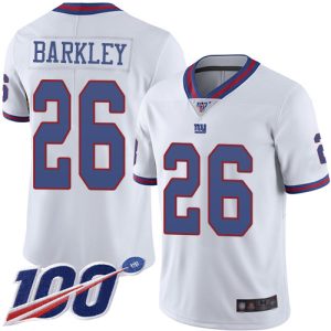 Nike Giants #26 Saquon Barkley White Men's Stitched NFL Limited Rush 100th Season Jersey - Custom Name