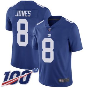 Nike Giants #8 Daniel Jones Royal Blue Team Color Men's Stitched NFL 100th Season Vapor Limited Jersey - Custom Name