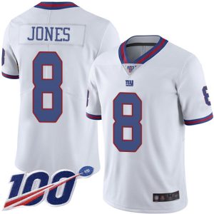 Nike Giants #8 Daniel Jones White Men's Stitched NFL Limited Rush 100th Season Jersey - Custom Name