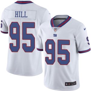 Nike Giants #95 B.J. Hill White Men's Stitched NFL Limited Rush Jersey - Custom Name