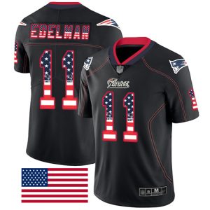 Nike Patriots #11 Julian Edelman Black Men's Stitched NFL Limited Rush USA Flag Jersey - Custom Name
