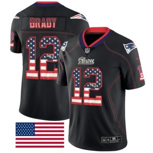 Nike Patriots #12 Tom Brady Black Men's Stitched NFL Limited Rush USA Flag Jersey - Custom Name