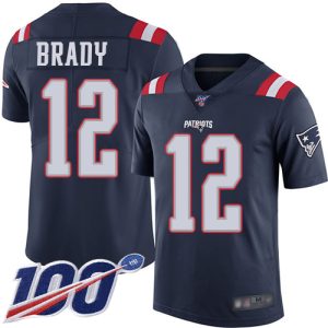 Nike Patriots #12 Tom Brady Navy Blue Men's Stitched NFL Limited Rush 100th Season Jersey - Custom Name