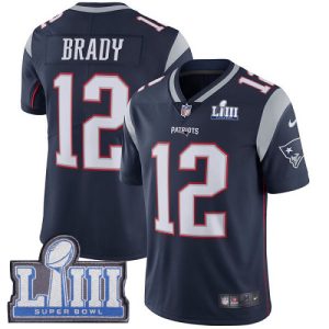 Nike Patriots #12 Tom Brady Navy Blue Team Color Super Bowl LIII Bound Men's Stitched NFL Vapor Untouchable Limited Jersey - Custom Name