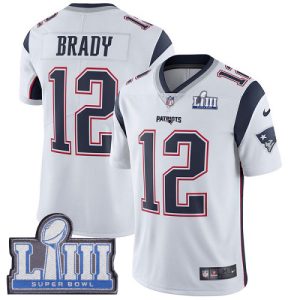 Nike Patriots #12 Tom Brady White Super Bowl LIII Bound Men's Stitched NFL Vapor Untouchable Limited Jersey - Custom Name