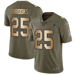Nike Patriots #25 Terrence Brooks Olive Gold Men's Stitched NFL Limited 2017 Salute To Service Jersey - Custom Name