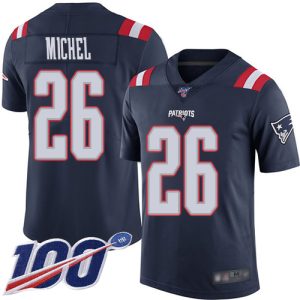 Nike Patriots #26 Sony Michel Navy Blue Men's Stitched NFL Limited Rush 100th Season Jersey - Custom Name