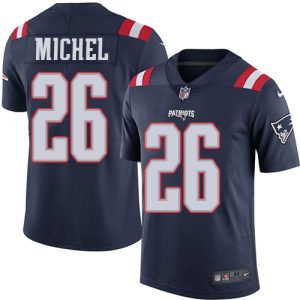 Nike Patriots #26 Sony Michel Navy Blue Men's Stitched NFL Limited Rush Jersey - Custom Name