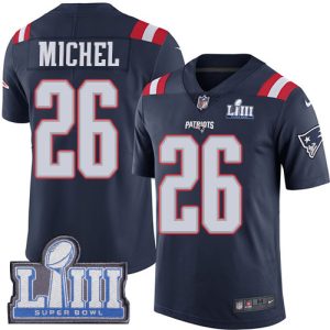 Nike Patriots #26 Sony Michel Navy Blue Super Bowl LIII Bound Men's Stitched NFL Limited Rush Jersey - Custom Name