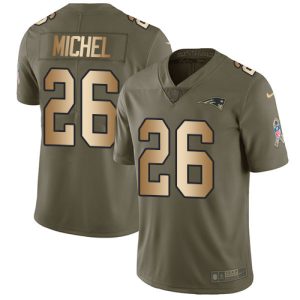 Nike Patriots #26 Sony Michel Olive Gold Men's Stitched NFL Limited 2017 Salute To Service Jersey - Custom Name
