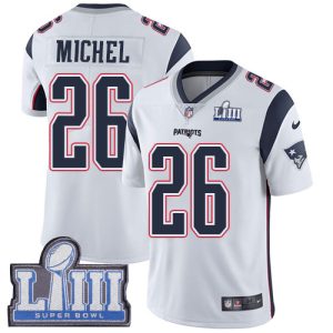 Nike Patriots #26 Sony Michel White Super Bowl LIII Bound Men's Stitched NFL Vapor Untouchable Limited Jersey - Custom Name