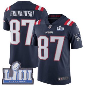 Nike Patriots #87 Rob Gronkowski Navy Blue Super Bowl LIII Bound Men's Stitched NFL Limited Rush Jersey - Custom Name