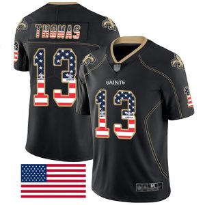 Nike Saints #13 Michael Thomas Black Men's Stitched NFL Limited Rush USA Flag Jersey - Custom Name