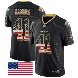 Nike Saints #41 Alvin Kamara Black Men's Stitched NFL Limited Rush USA Flag Jersey - Custom Name