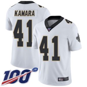 Nike Saints #41 Alvin Kamara White Men's Stitched NFL 100th Season Vapor Limited Jersey - Custom Name