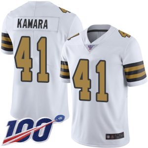 Nike Saints #41 Alvin Kamara White Men's Stitched NFL Limited Rush 100th Season Jersey - Custom Name