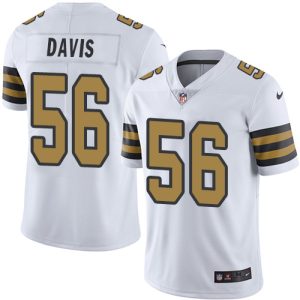 Nike Saints #56 DeMario Davis White Men's Stitched NFL Limited Rush Jersey - Custom Name