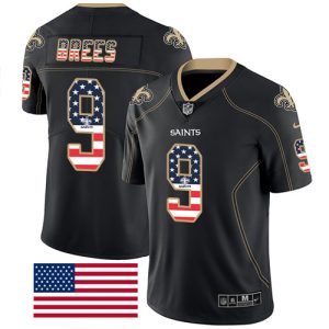 Nike Saints #9 Drew Brees Black Men's Stitched NFL Limited Rush USA Flag Jersey - Custom Name