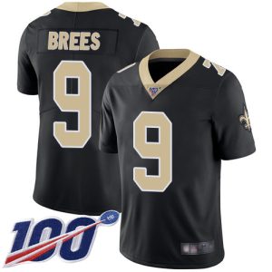 Nike Saints #9 Drew Brees Black Team Color Men's Stitched NFL 100th Season Vapor Limited Jersey - Custom Name