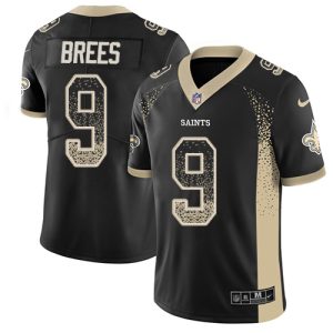 Nike Saints #9 Drew Brees Black Team Color Men's Stitched NFL Limited Rush Drift Fashion Jersey - Custom Name