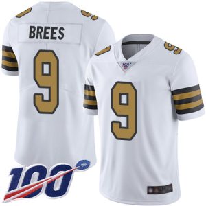 Nike Saints #9 Drew Brees White Men's Stitched NFL Limited Rush 100th Season Jersey - Custom Name
