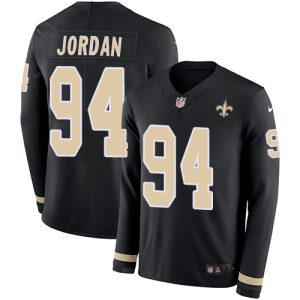 Nike Saints #94 Cameron Jordan Black Team Color Men's Stitched NFL Limited Therma Long Sleeve Jersey - Custom Name